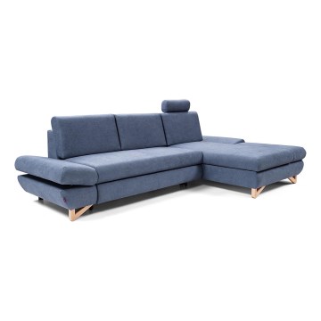 Canapé d'angle pliable rembourré en forme de L avec un espace de rangement AVESTA droit bleu