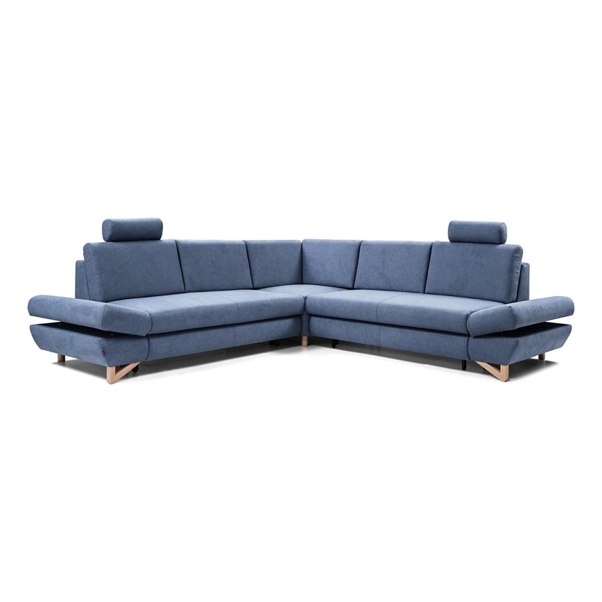 Canapé d'angle pliable rembourré en forme de L avec un espace de rangement AVESTA droit bleu