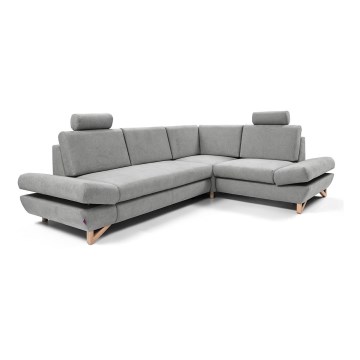 Canapé d'angle pliable rembourré en forme de L avec un espace de rangement AVESTA droit gris
