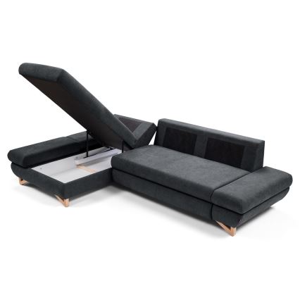 Canapé d'angle pliable rembourré en forme de L avec un espace de rangement AVESTA gauche anthracite