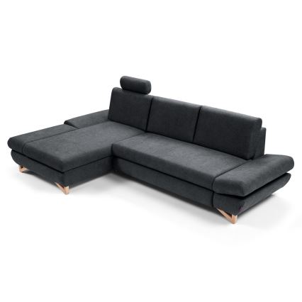 Canapé d'angle pliable rembourré en forme de L avec un espace de rangement AVESTA gauche anthracite
