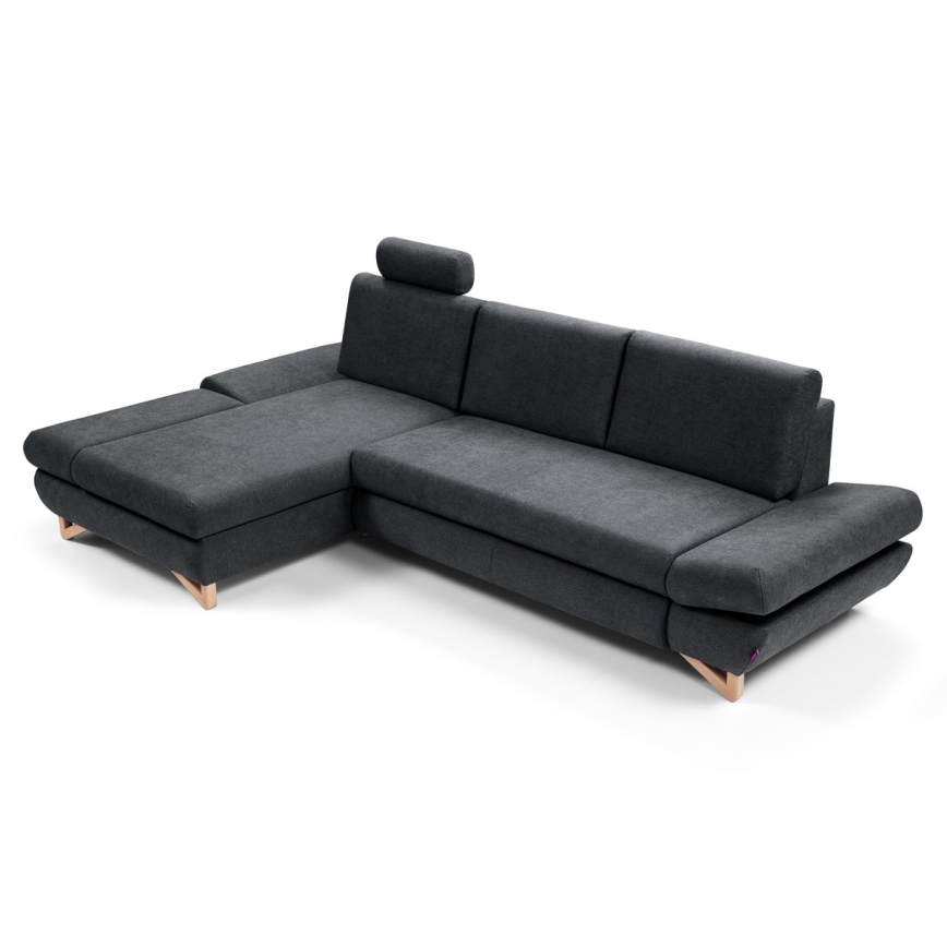 Canapé d'angle pliable rembourré en forme de L avec un espace de rangement AVESTA gauche anthracite