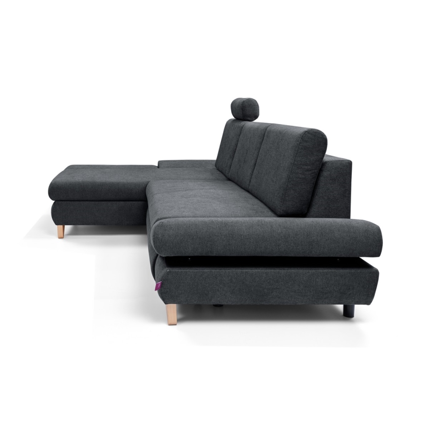 Canapé d'angle pliable rembourré en forme de L avec un espace de rangement AVESTA gauche anthracite