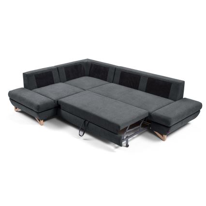 Canapé d'angle pliable rembourré en forme de L avec un espace de rangement AVESTA gauche anthracite