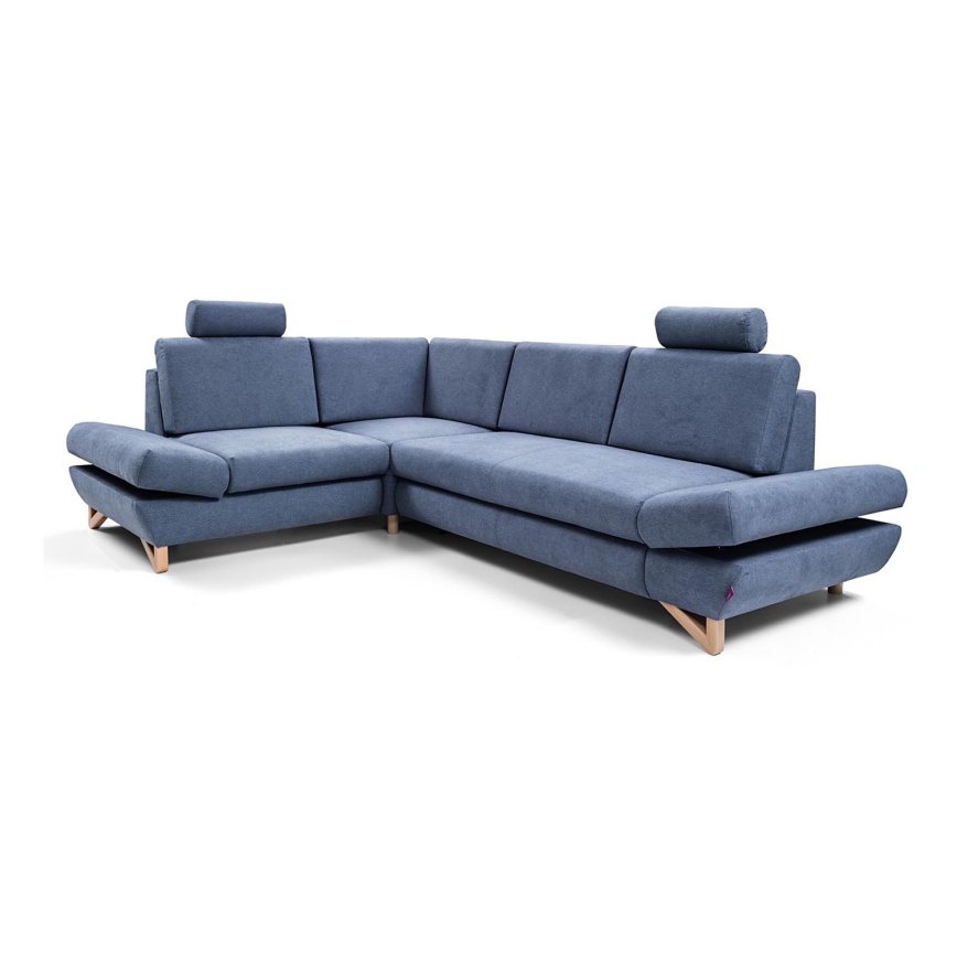Canapé d'angle pliable rembourré en forme de L avec un espace de rangement AVESTA gauche bleu