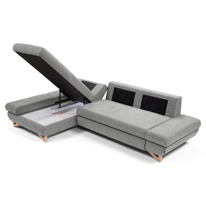 Canapé d'angle pliable rembourré en forme de L avec un espace de rangement AVESTA gauche gris