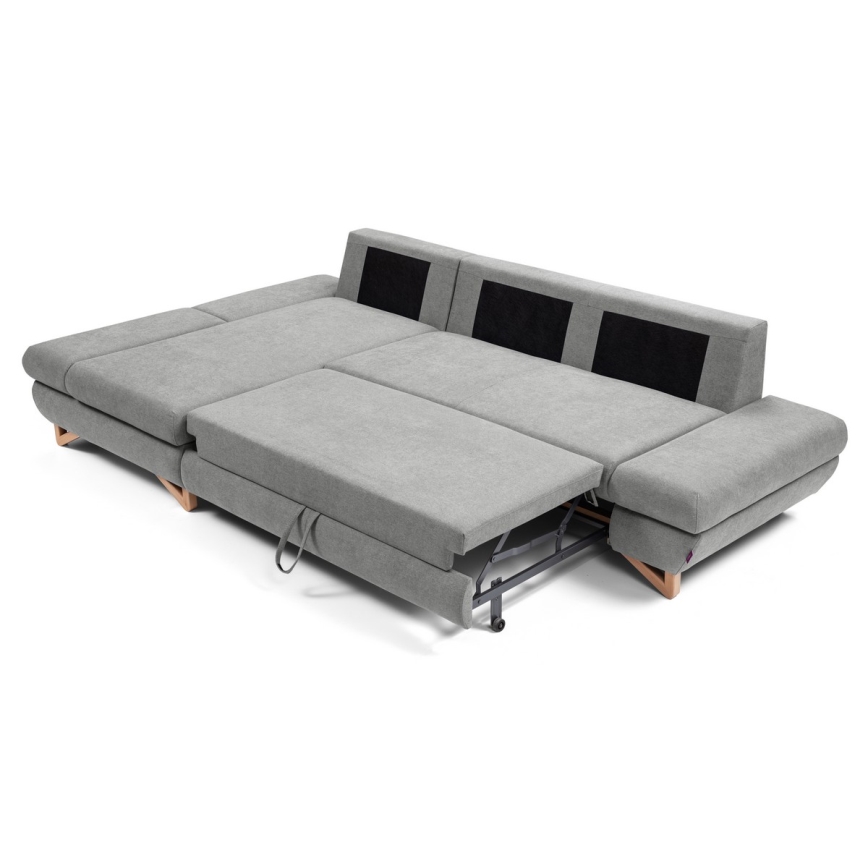Canapé d'angle pliable rembourré en forme de L avec un espace de rangement AVESTA gauche gris