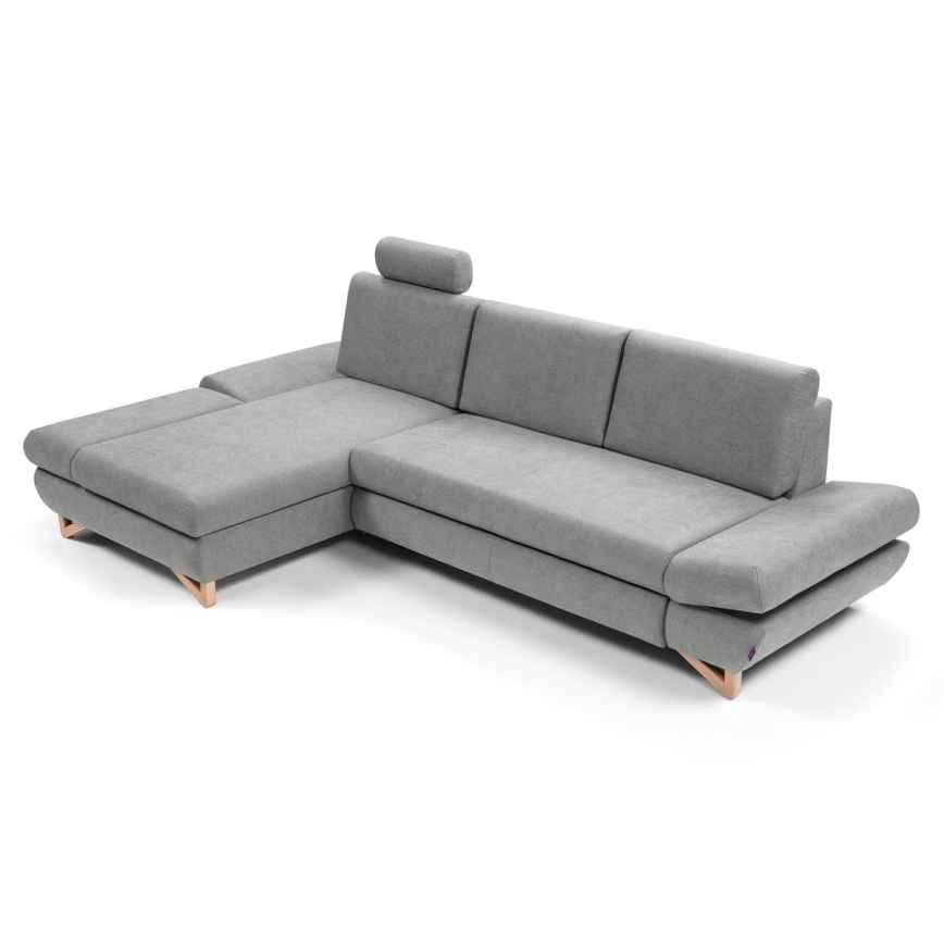 Canapé d'angle pliable rembourré en forme de L avec un espace de rangement AVESTA gauche gris