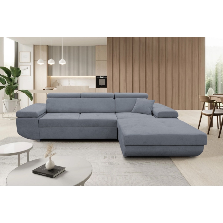 Canapé d'angle pliable rembourré en forme de L CASTELO droit gris foncé