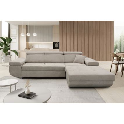 Canapé d'angle pliable rembourré en forme de L CASTELO droit gris