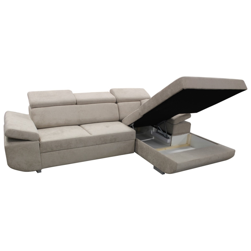 Canapé d'angle pliable rembourré en forme de L CASTELO droit gris
