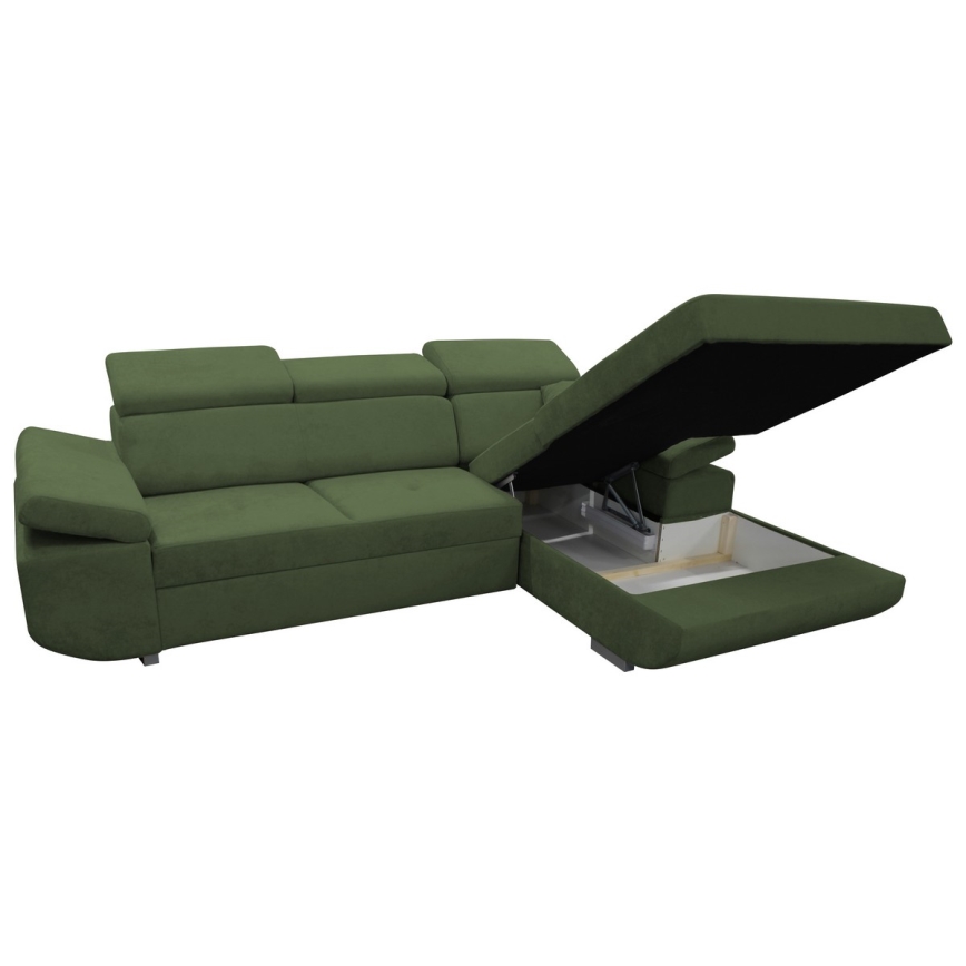 Canapé d'angle pliable rembourré en forme de L CASTELO droit vert