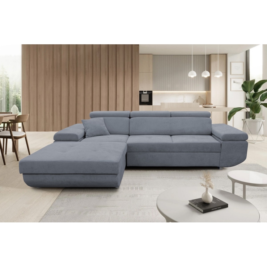 Canapé d'angle pliable rembourré en forme de L CASTELO gauche gris foncé