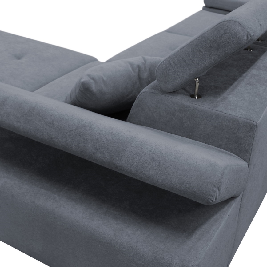 Canapé d'angle pliable rembourré en forme de L CASTELO gauche gris foncé