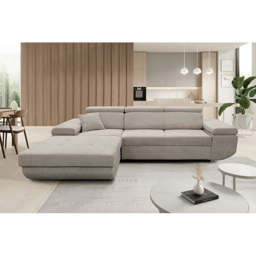 Canapé d'angle pliable rembourré en forme de L CASTELO gauche gris