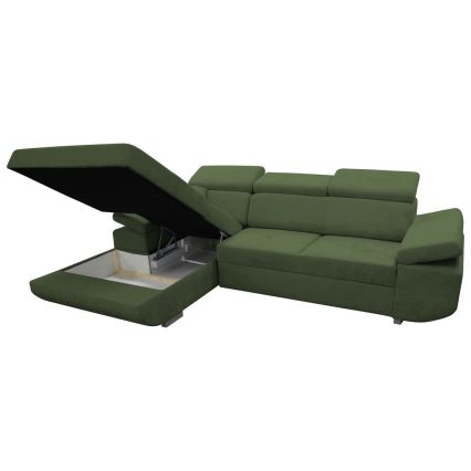 Canapé d'angle pliable rembourré en forme de L CASTELO gauche vert