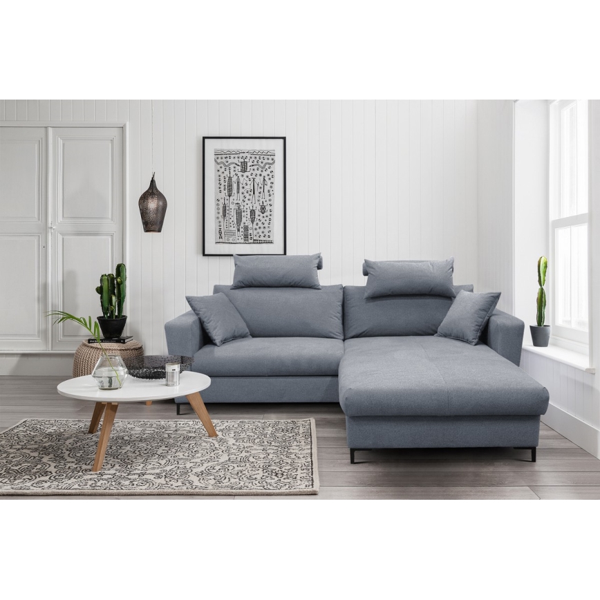 Canapé d'angle pliable rembourré en forme de L HORTA droit gris foncé