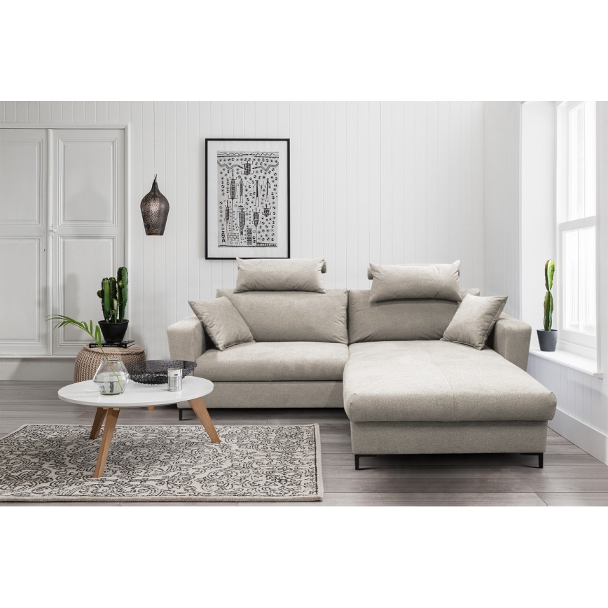 Canapé d'angle pliable rembourré en forme de L HORTA droit gris