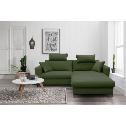 Canapé d'angle pliable rembourré en forme de L HORTA droit vert