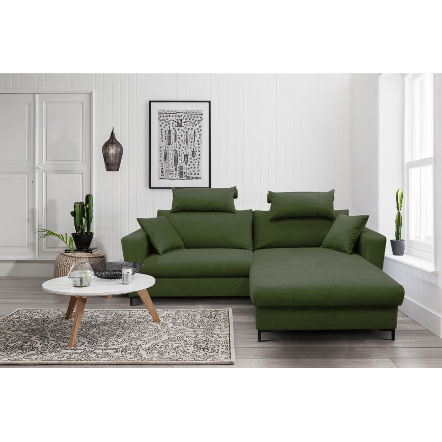 Canapé d'angle pliable rembourré en forme de L HORTA droit vert