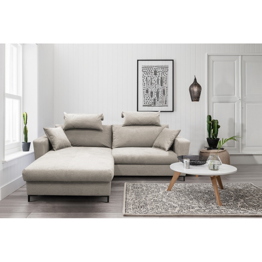 Canapé d'angle pliable rembourré en forme de L HORTA gauche gris