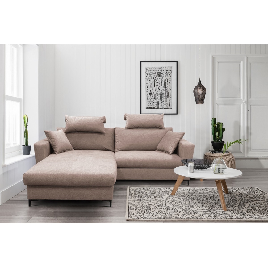 Canapé d'angle pliable rembourré en forme de L HORTA gauche marron