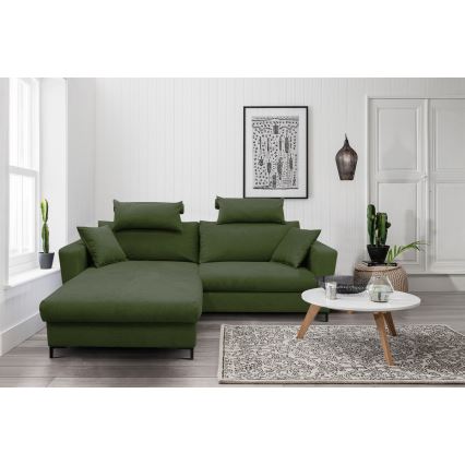 Canapé d'angle pliable rembourré en forme de L HORTA gauche vert