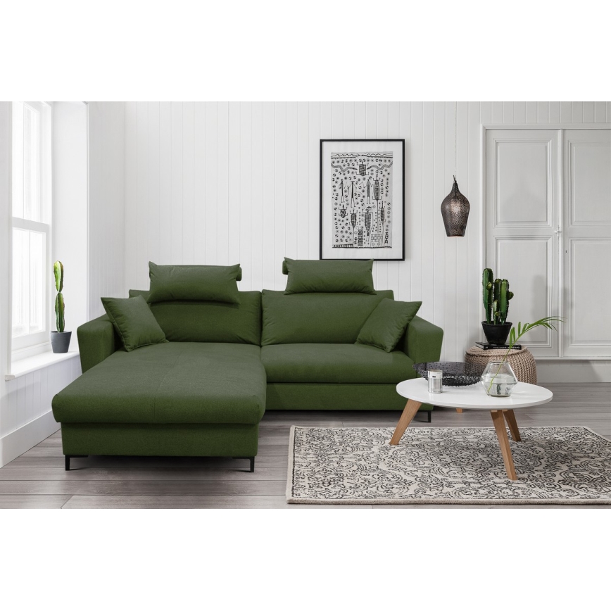 Canapé d'angle pliable rembourré en forme de L HORTA gauche vert