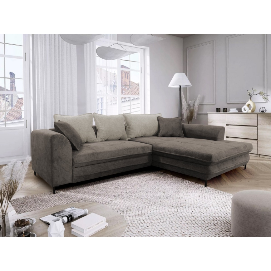 Canapé d'angle pliable rembourré en forme de L LAGOA droit taupe/gris