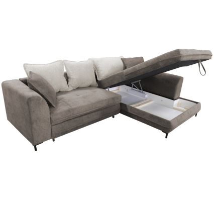 Canapé d'angle pliable rembourré en forme de L LAGOA droit taupe/gris