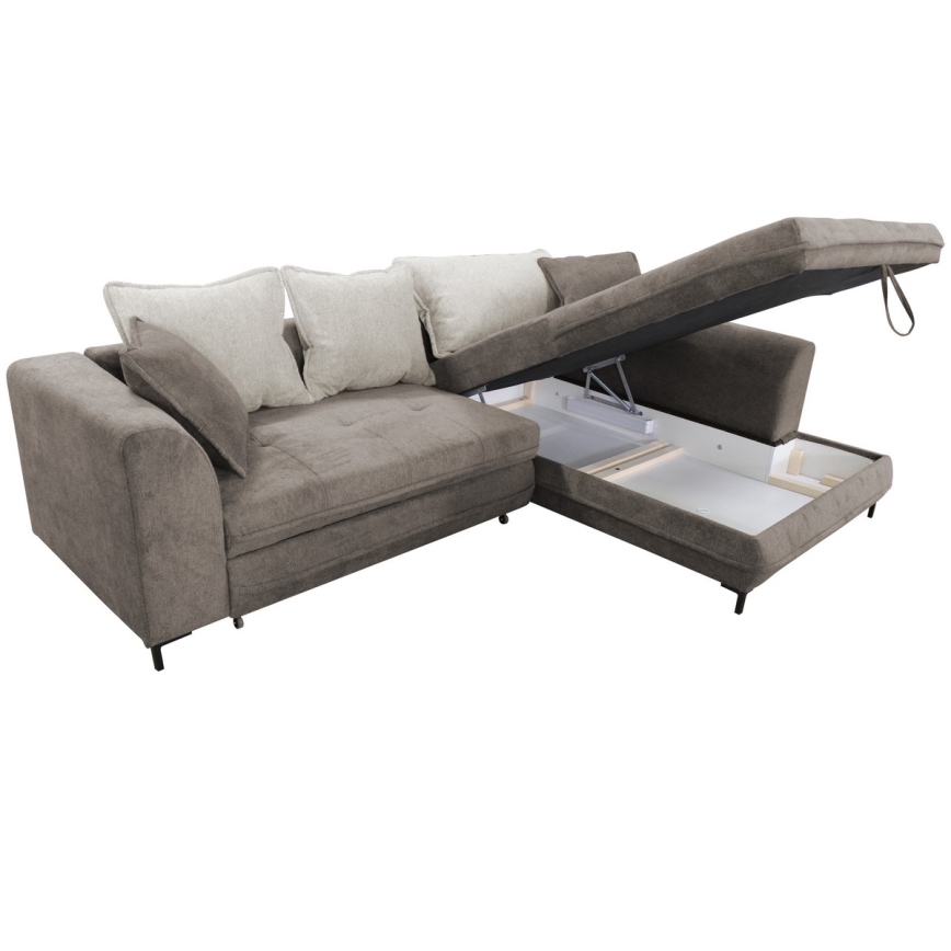 Canapé d'angle pliable rembourré en forme de L LAGOA droit taupe/gris
