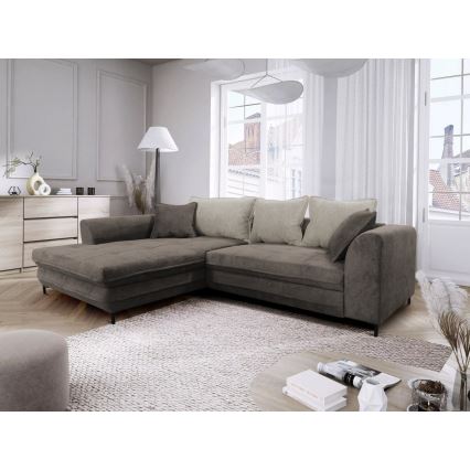 Canapé d'angle pliable rembourré en forme de L LAGOA gauche taupe/gris