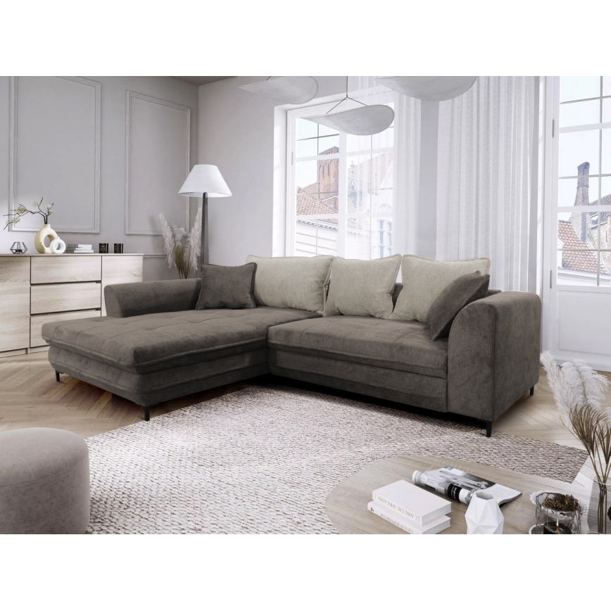 Canapé d'angle pliable rembourré en forme de L LAGOA gauche taupe/gris