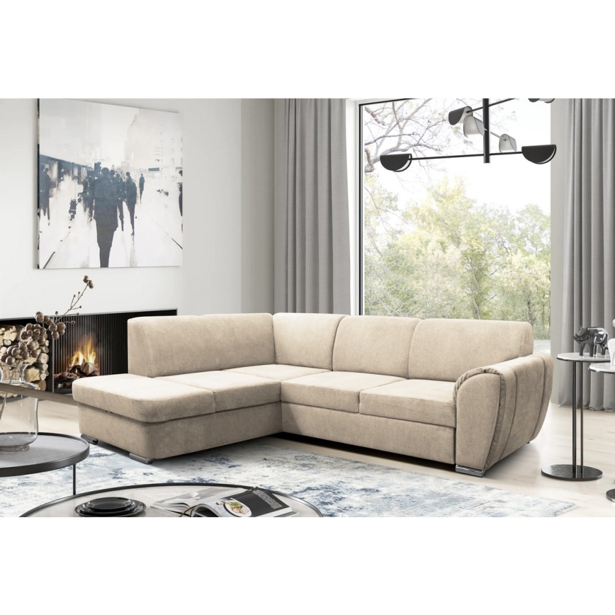 Canapé d'angle pliable rembourré en forme de L SERPA gauche beige