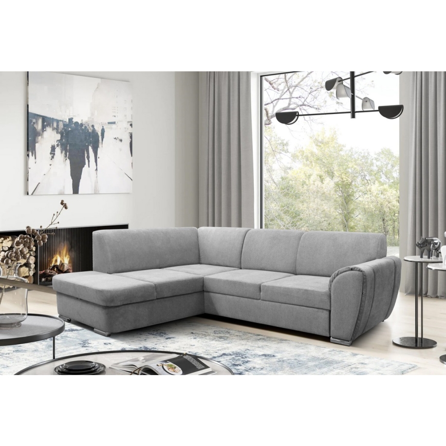 Canapé d'angle pliable rembourré en forme de L SERPA gauche gris
