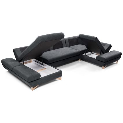 Canapé d'angle pliable rembourré en forme de U avec un espace de rangement AVESTA droit anthracite