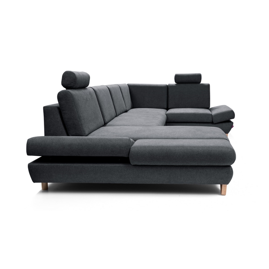 Canapé d'angle pliable rembourré en forme de U avec un espace de rangement AVESTA droit anthracite