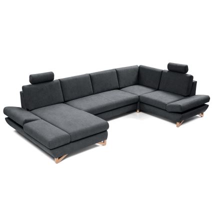 Canapé d'angle pliable rembourré en forme de U avec un espace de rangement AVESTA droit anthracite