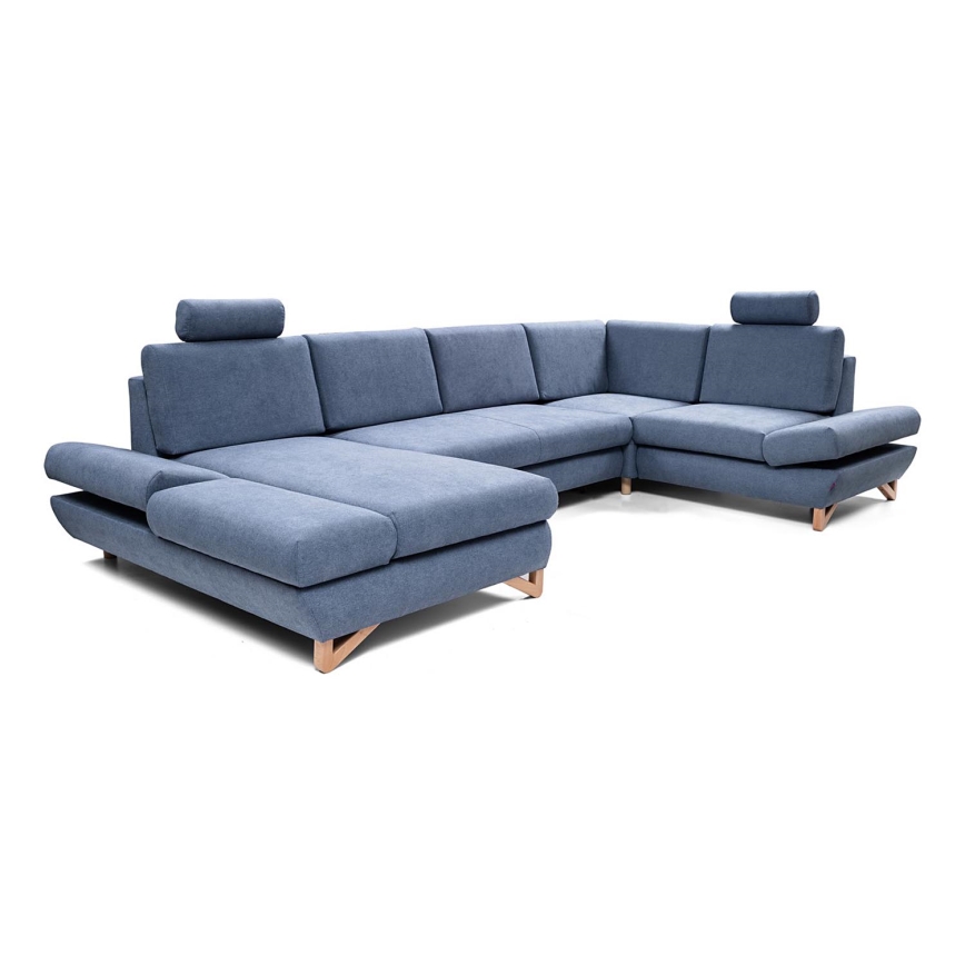 Canapé d'angle pliable rembourré en forme de U avec un espace de rangement AVESTA droit bleu