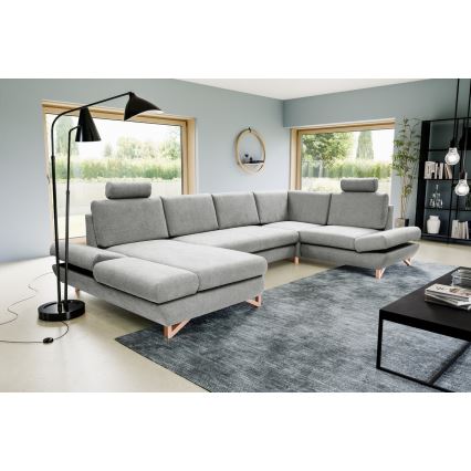 Canapé d'angle pliable rembourré en forme de U avec un espace de rangement AVESTA droit gris