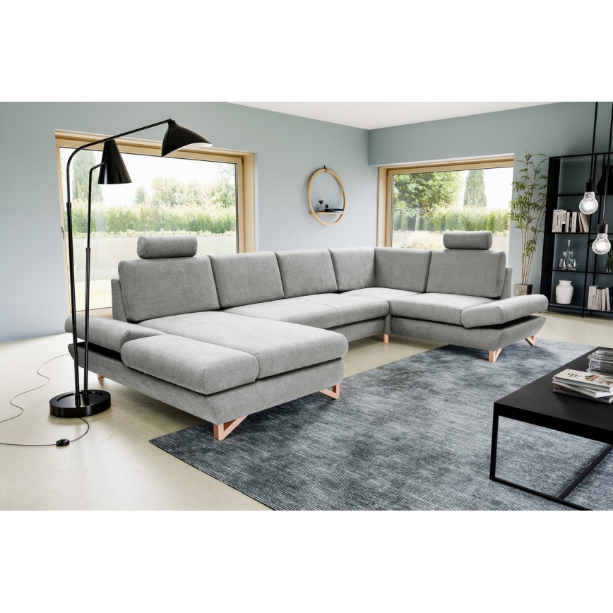 Canapé d'angle pliable rembourré en forme de U avec un espace de rangement AVESTA droit gris