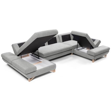 Canapé d'angle pliable rembourré en forme de U avec un espace de rangement AVESTA droit gris