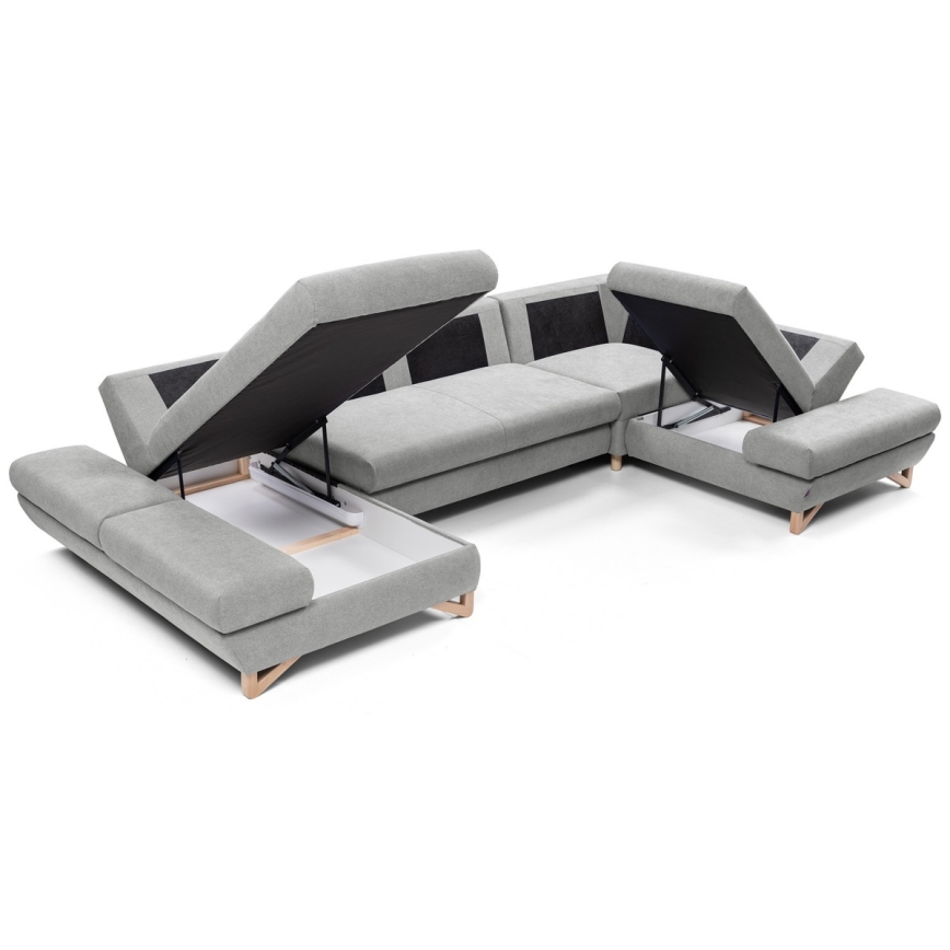 Canapé d'angle pliable rembourré en forme de U avec un espace de rangement AVESTA droit gris