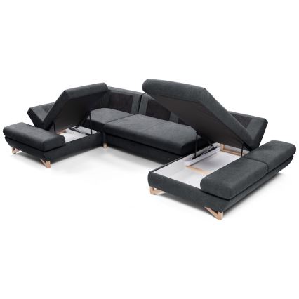 Canapé d'angle pliable rembourré en forme de U avec un espace de rangement AVESTA gauche anthracite
