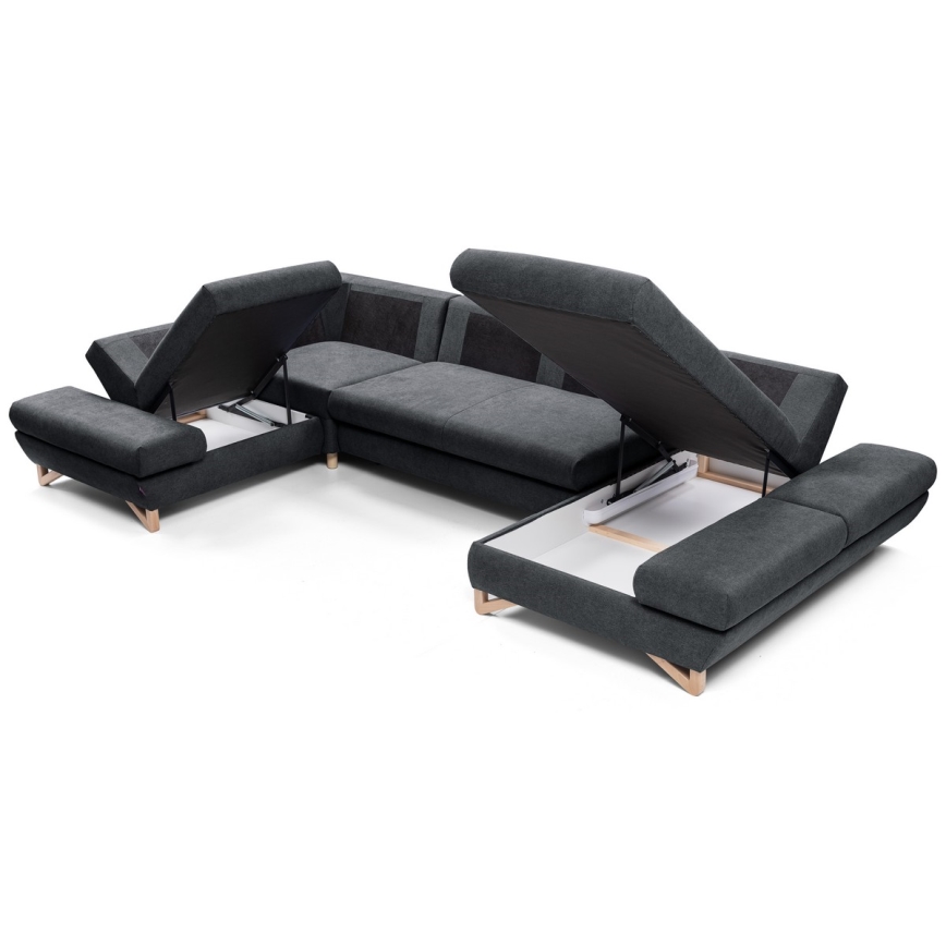 Canapé d'angle pliable rembourré en forme de U avec un espace de rangement AVESTA gauche anthracite
