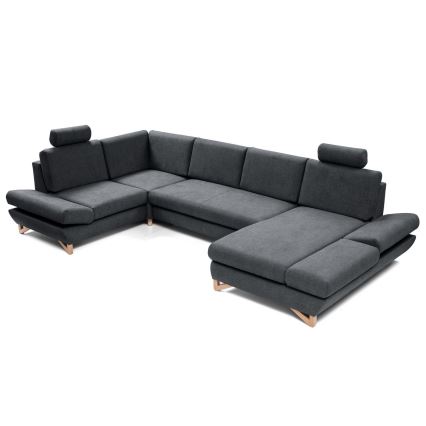 Canapé d'angle pliable rembourré en forme de U avec un espace de rangement AVESTA gauche anthracite