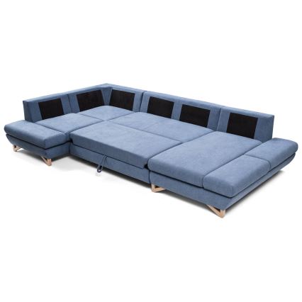 Canapé d'angle pliable rembourré en forme de U avec un espace de rangement AVESTA gauche bleu