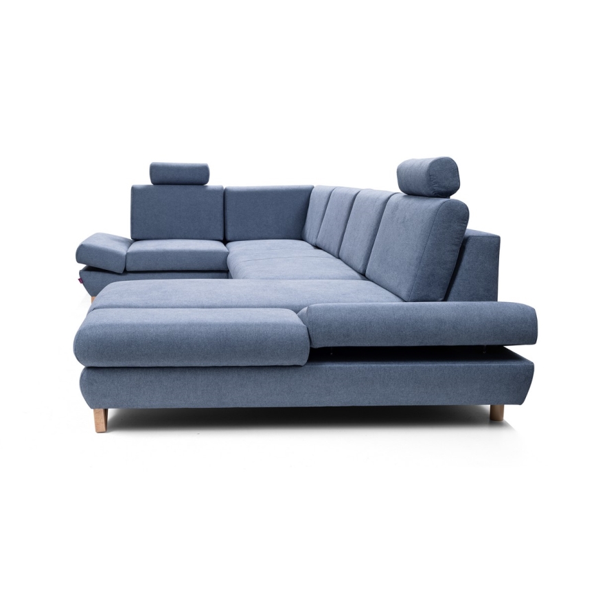 Canapé d'angle pliable rembourré en forme de U avec un espace de rangement AVESTA gauche bleu