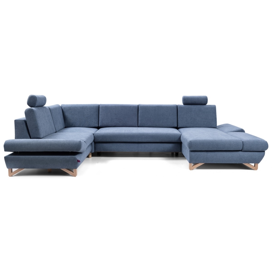 Canapé d'angle pliable rembourré en forme de U avec un espace de rangement AVESTA gauche bleu