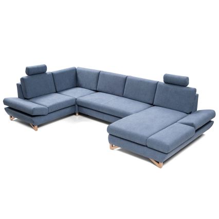 Canapé d'angle pliable rembourré en forme de U avec un espace de rangement AVESTA gauche bleu